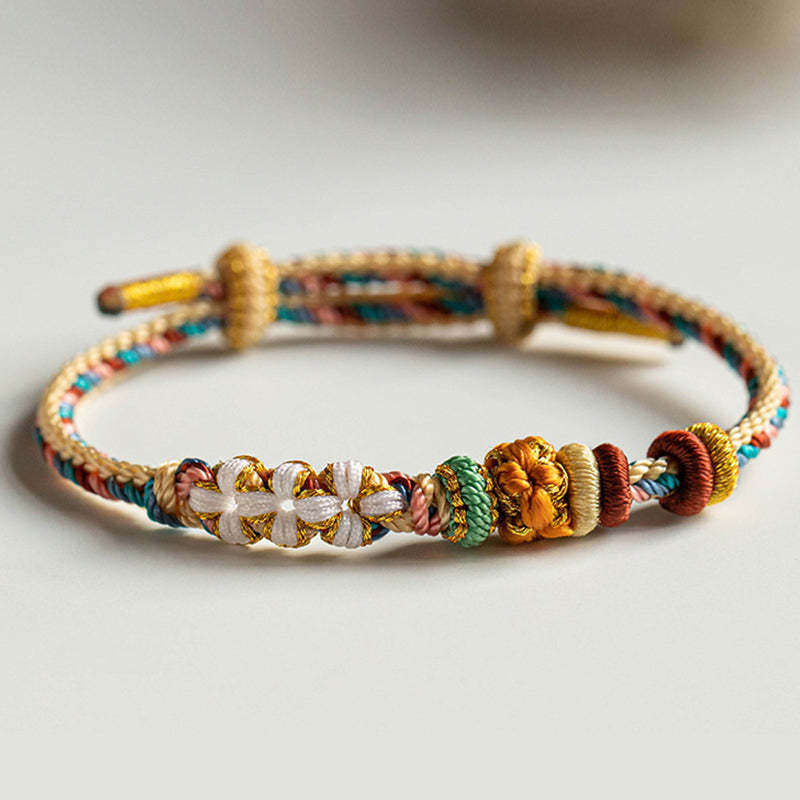 Handmade Dunhuang Color Peach Blossom Pattern Braid String Bracelet