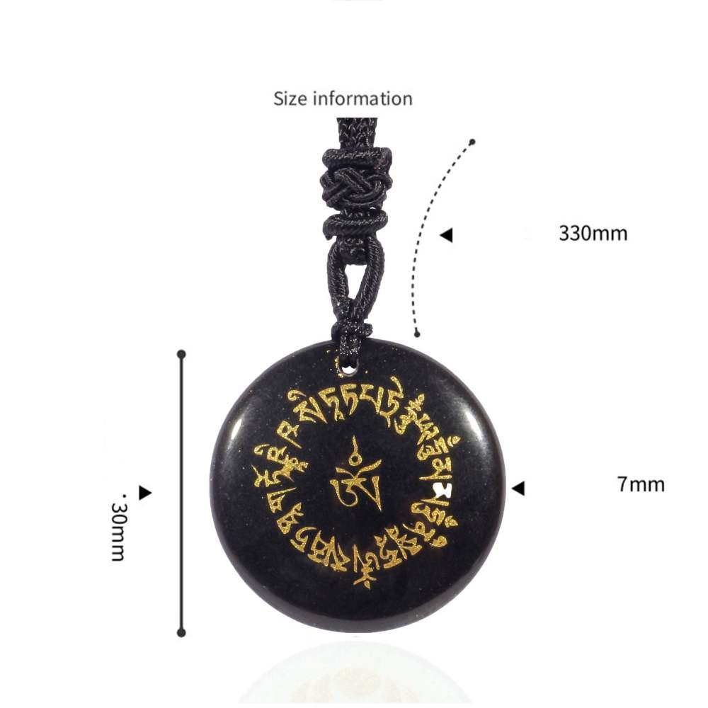 Fortune-gathering Mantra Natural Various Crystal Black Obsidian Fulfilment Necklace Pendant