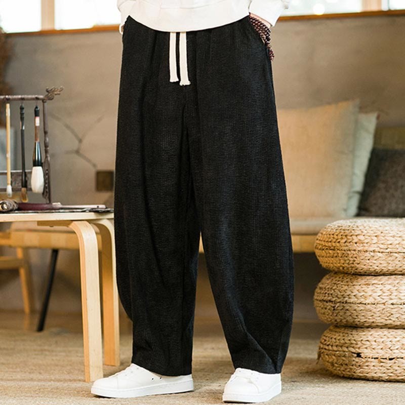 Fall Winter Men's Drawstring Corduroy Harem Pants With Pockets