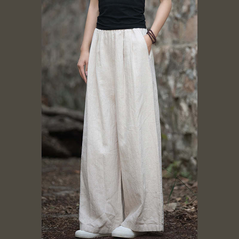 Retro Wide Leg Pants Casual Women's Yoga Pants With Pockets