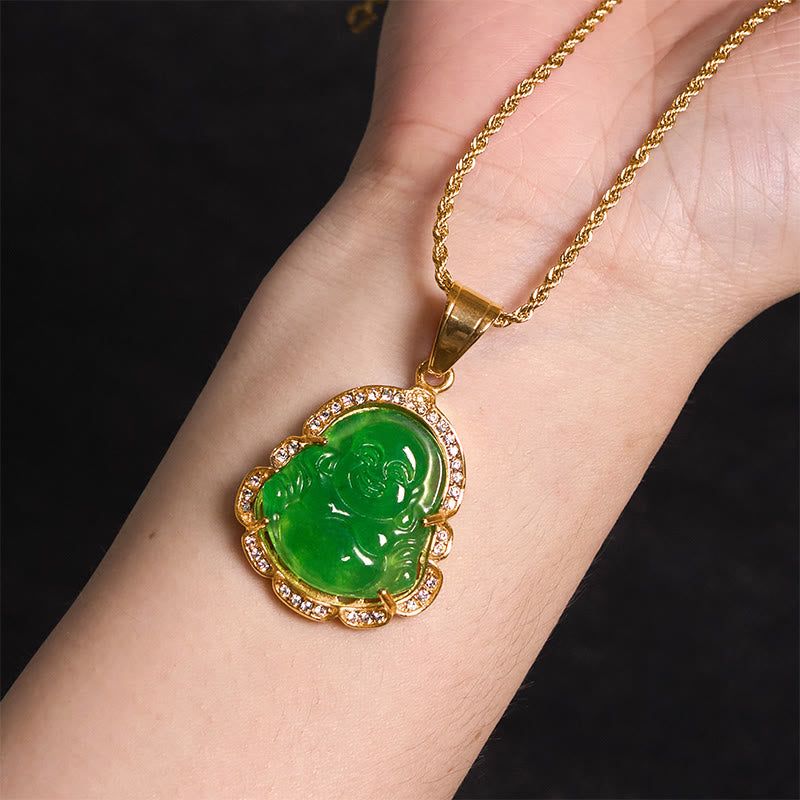 18K Gold Filled Laughing mystic zen Jade Luck Necklace Chain Pendant