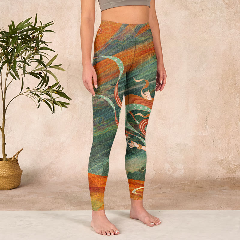 Dunhuang Flying Apsaras Print Gym Leggings Women's Yoga Pants