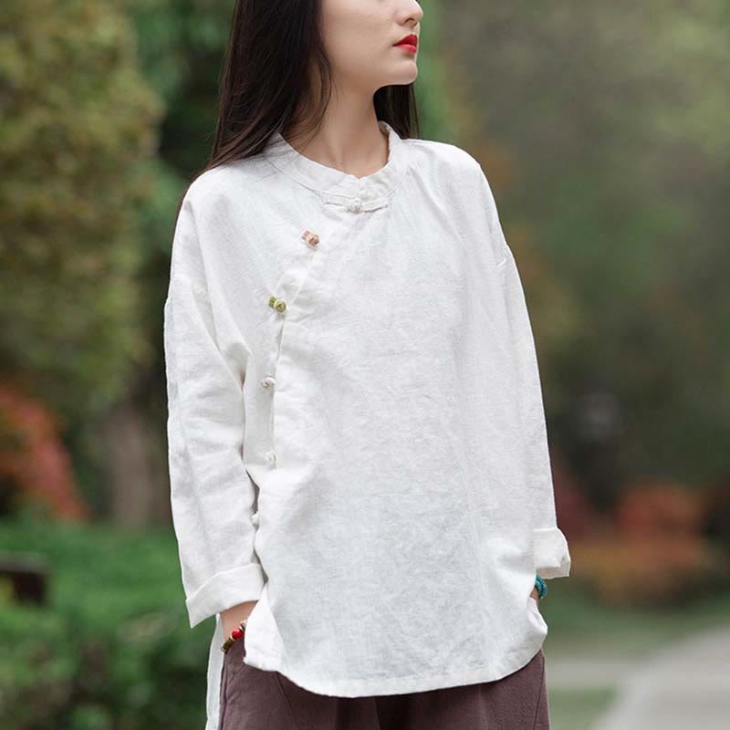 Ramie Linen Blouse Women Shirt Top Chinese Hanfu Style Clothing