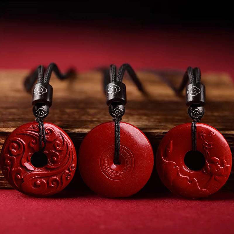 Natural Cinnabar Lotus Peace Buckle Blessing Necklace String Pendant