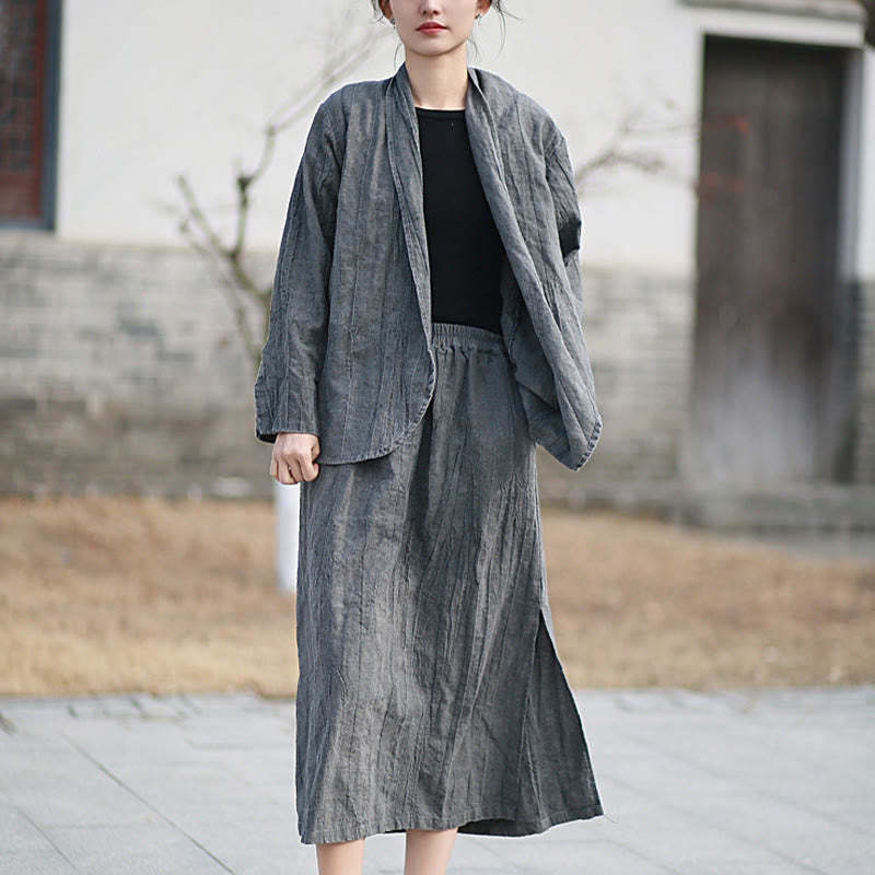 Solid Color Tie Dye Long Sleeve Zen Meditation Open Front Jacket