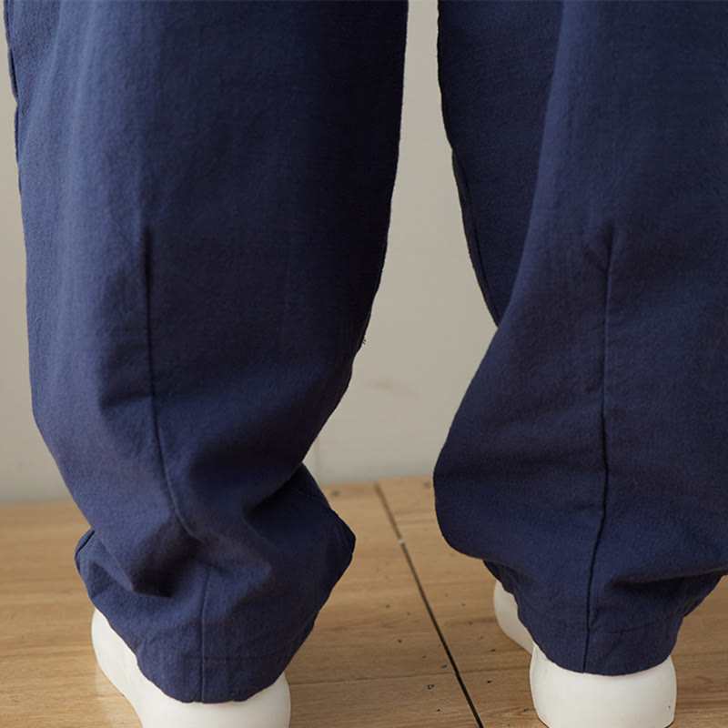 Casual Plain Loose Women's Cotton Pants With Pockets