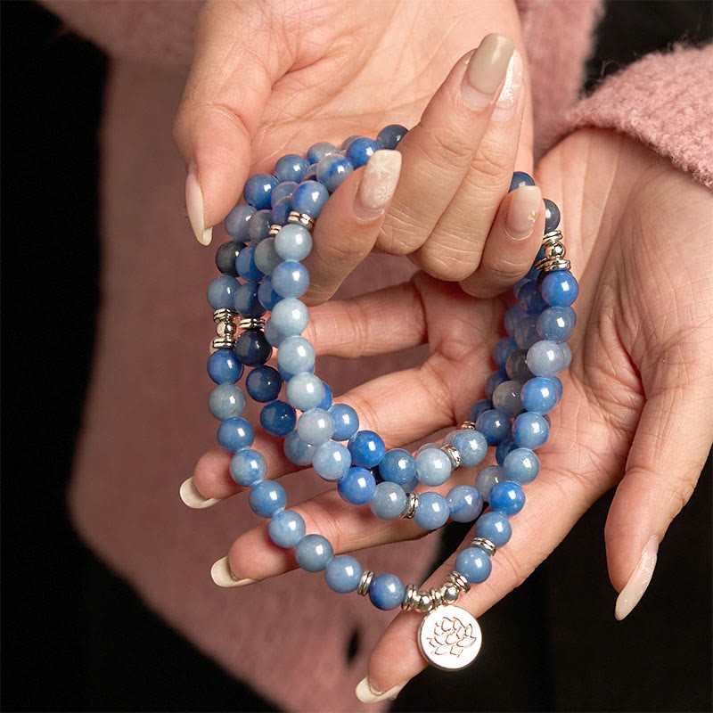 108 Mala Beads Multi-layer Natural Blue Aventurine Lotus Calm Bracelet