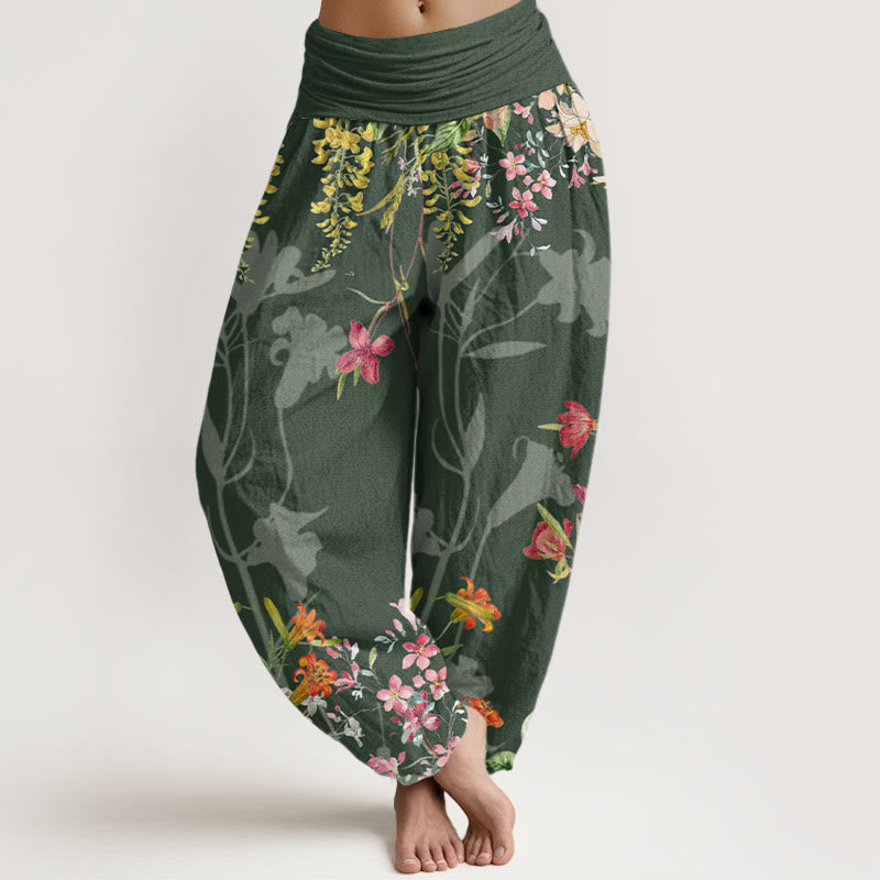 Flowers Totem Pattern Women's Elastic Waist Harem Pants