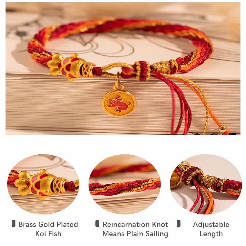 Chinese Zodiac Handmade Koi Fish String Protection Reincarnation Knot Braid Bracelet