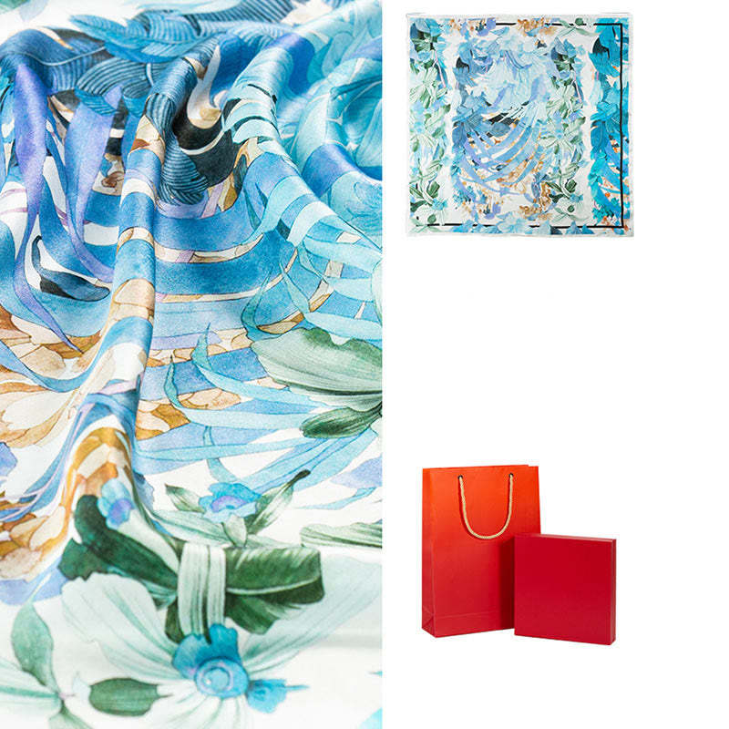 Jungle Oil Painting Auspicious Clouds 100% Mulberry Silk Scarf Premium Grade 6A Double-sided Silk Neck Scarf