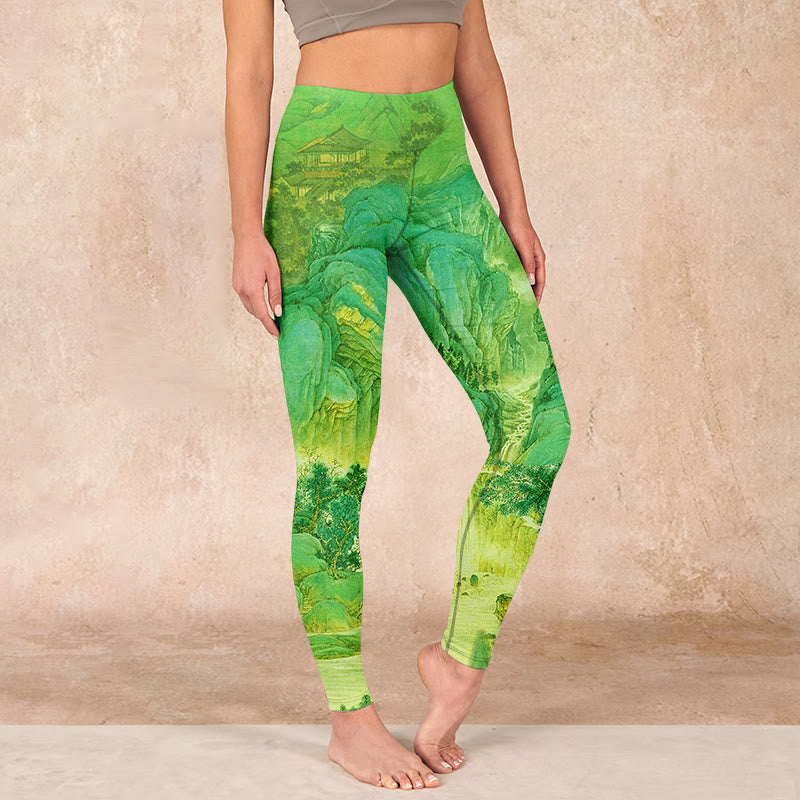 Mountain River Lanscape Print Gym Leggings Women's Yoga Pants