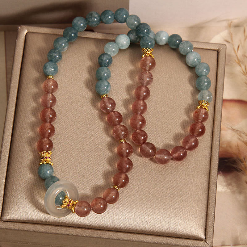 Jade Strawberry Quartz Abundance Luck Bracelet