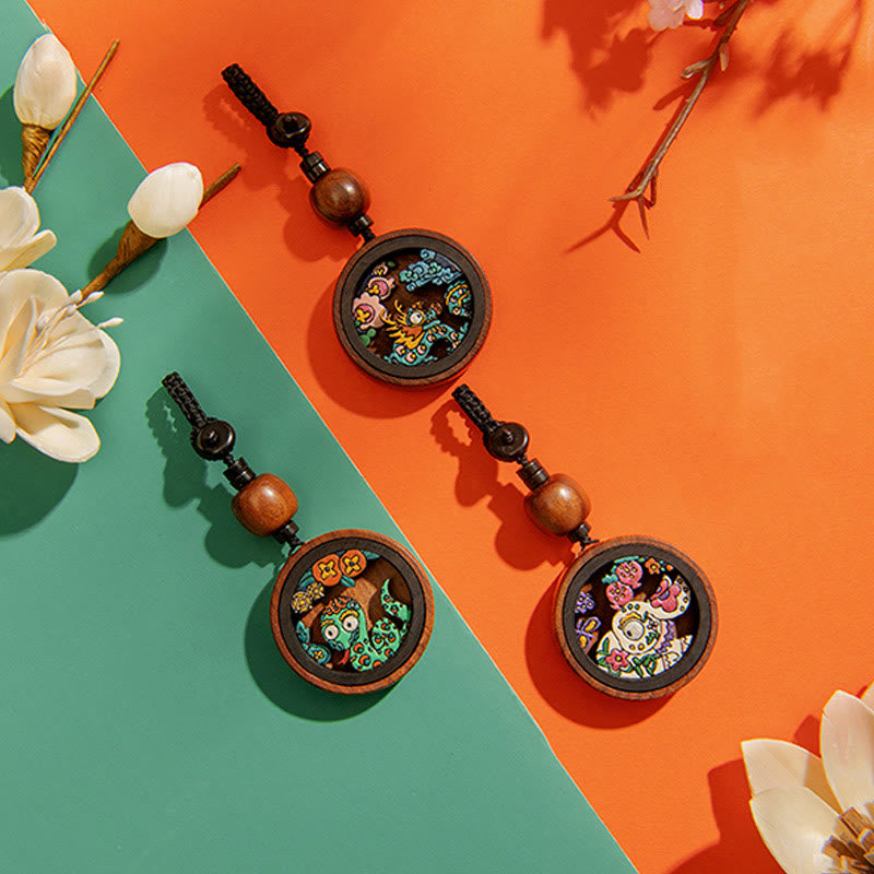 Year Of The Dragon Hand Painted Chinese Zodiac Rosewood Carved Calm Key Chain (Extra 30% Off | USE CODE: FS30)