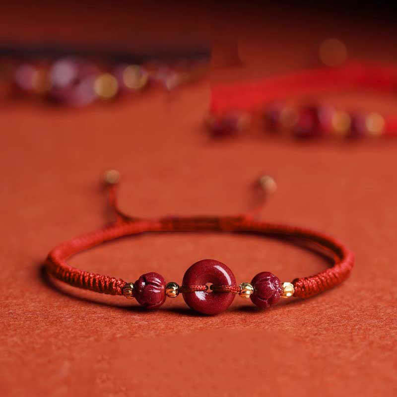 Handmade Cinnabar Peace Buckle Lotus Calm Blessing Braided Rope Bracelet