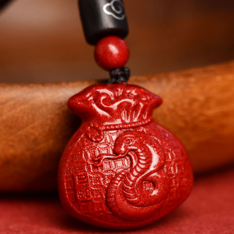 Chinese Zodiac Money Bag Shape Cinnabar Calm Necklace Pendant
