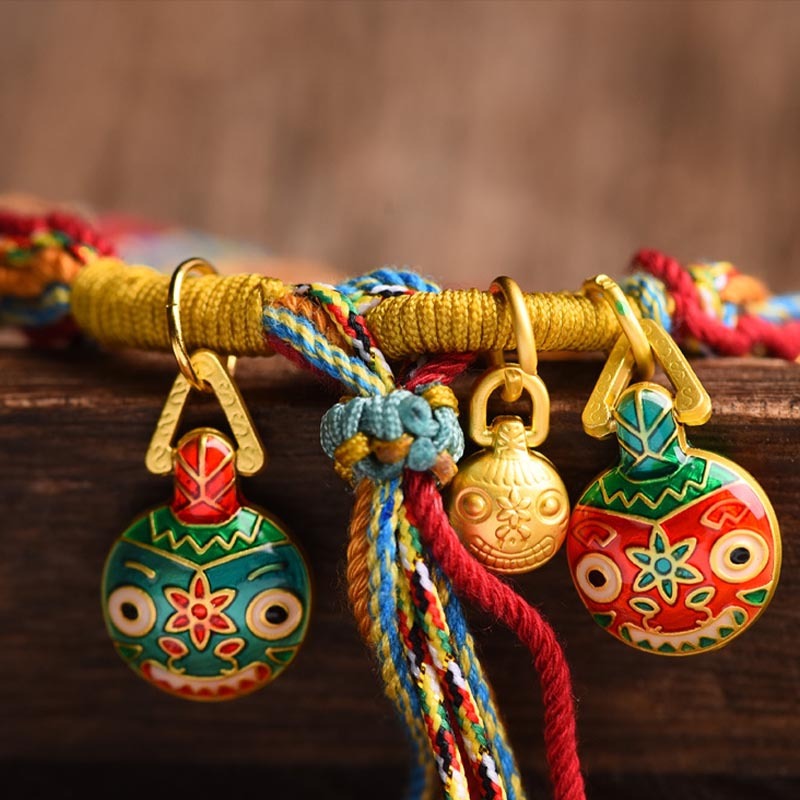 Gold Swallowing Beast Family Luck Reincarnation Knot Braid Colorful String Bracelet