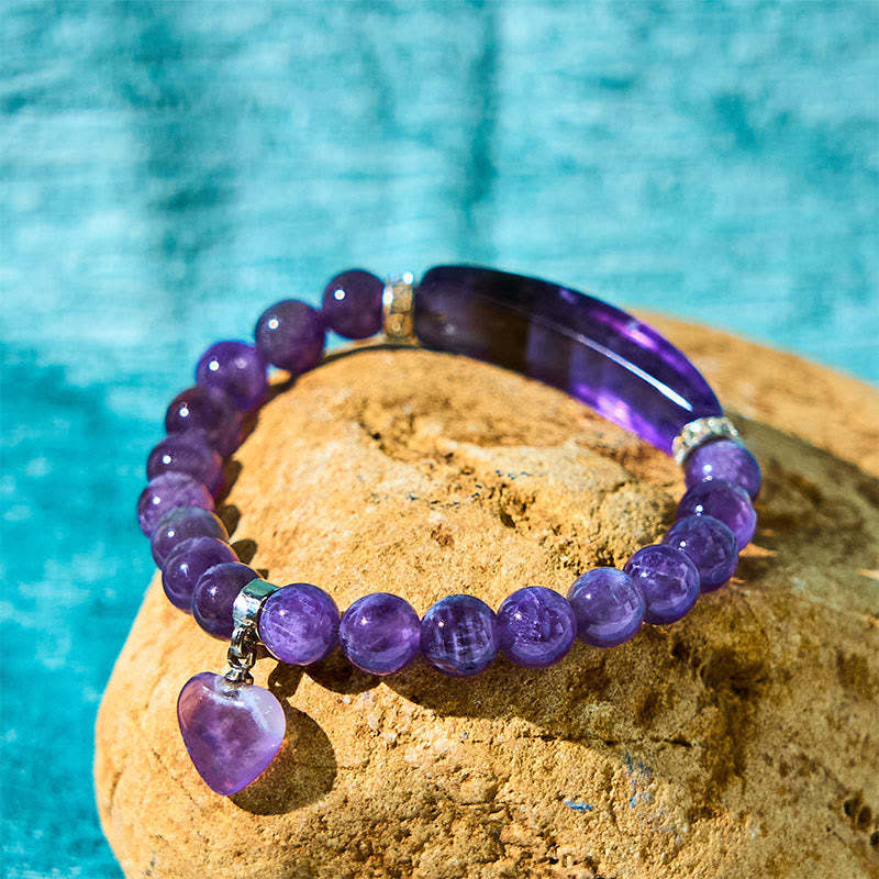 Natural Quartz Love Heart Healing Beads Bracelet