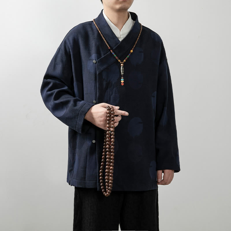 Solid Color Men's V-Neck Long Sleeve Shirt Jacquard Cotton Clothing