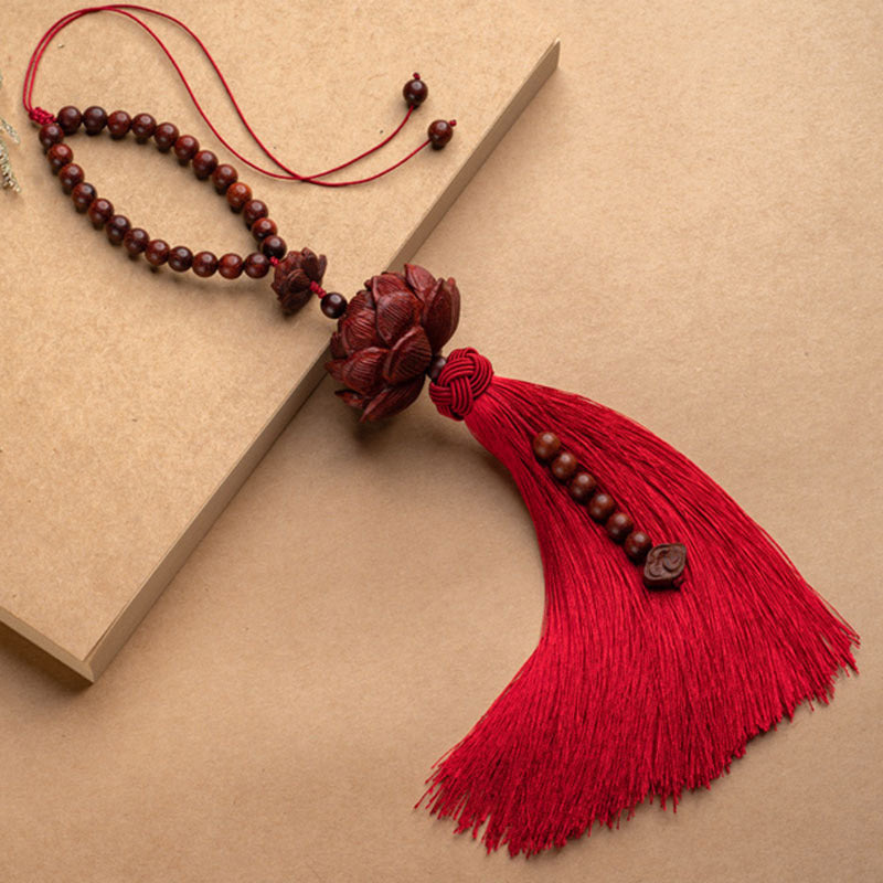 Tibetan Small Leaf Red Sandalwood Lotus Luck Protection Tassel Decoration