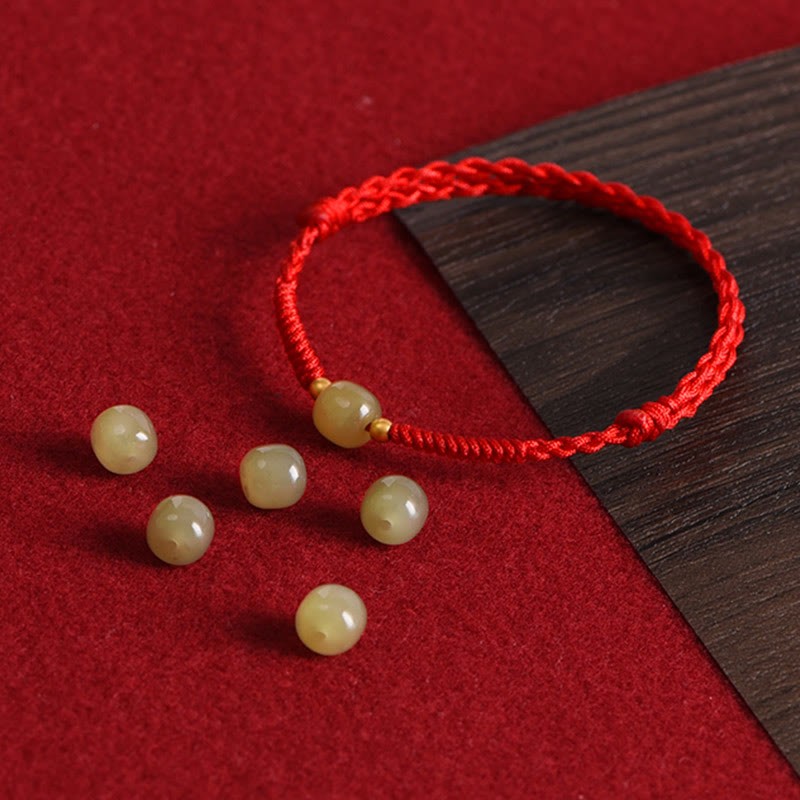 Natural Hetian Jade 999 Gold Beads Protection Luck Braided Bracelet Anklet