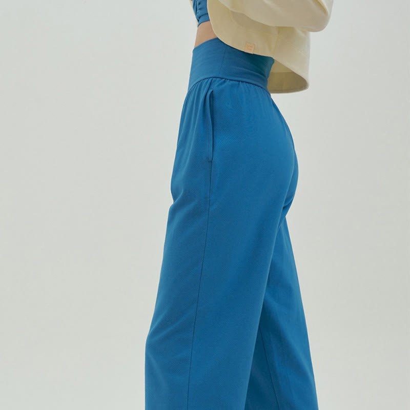 Casual Loose Tie-down Hem Plain High Waist Women's Leica Pants With Pockets