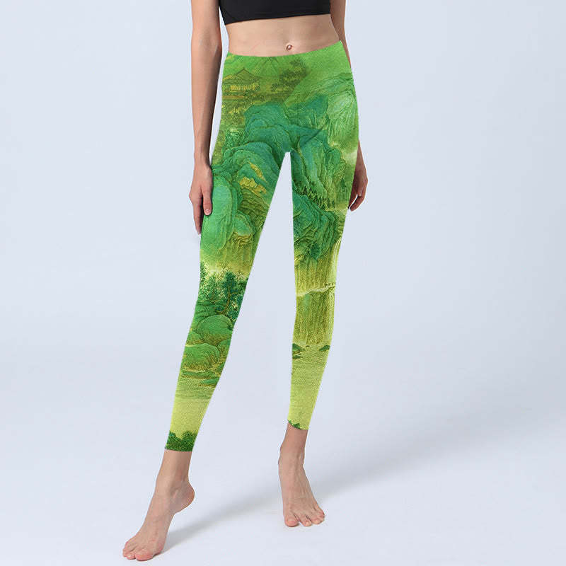 Mountain River Lanscape Print Gym Leggings Women's Yoga Pants