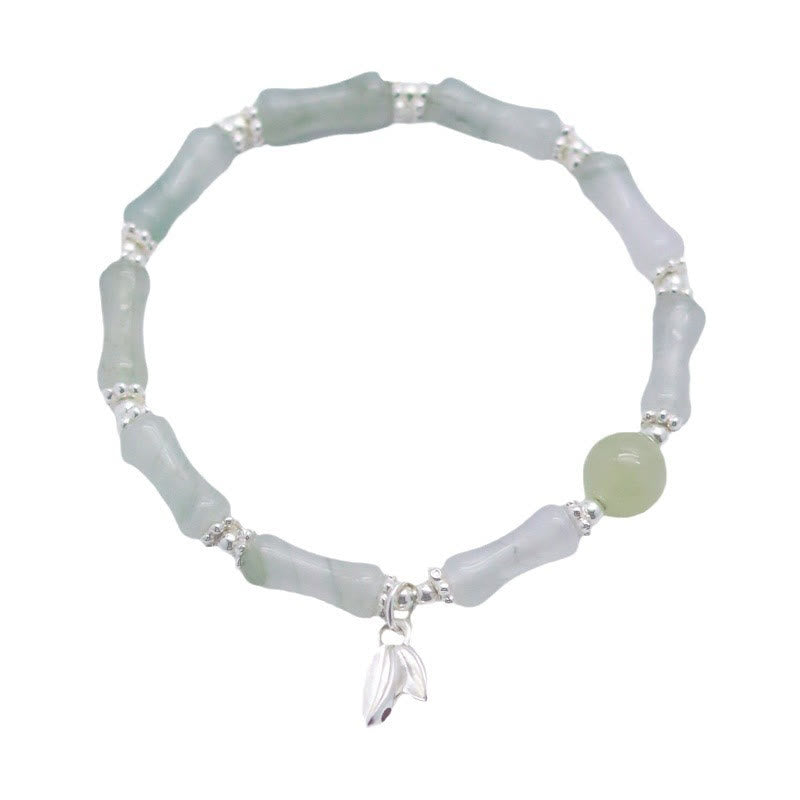 925 Sterling Silver Natural Tianshan Jade Bamboo Charm Luck Bracelet