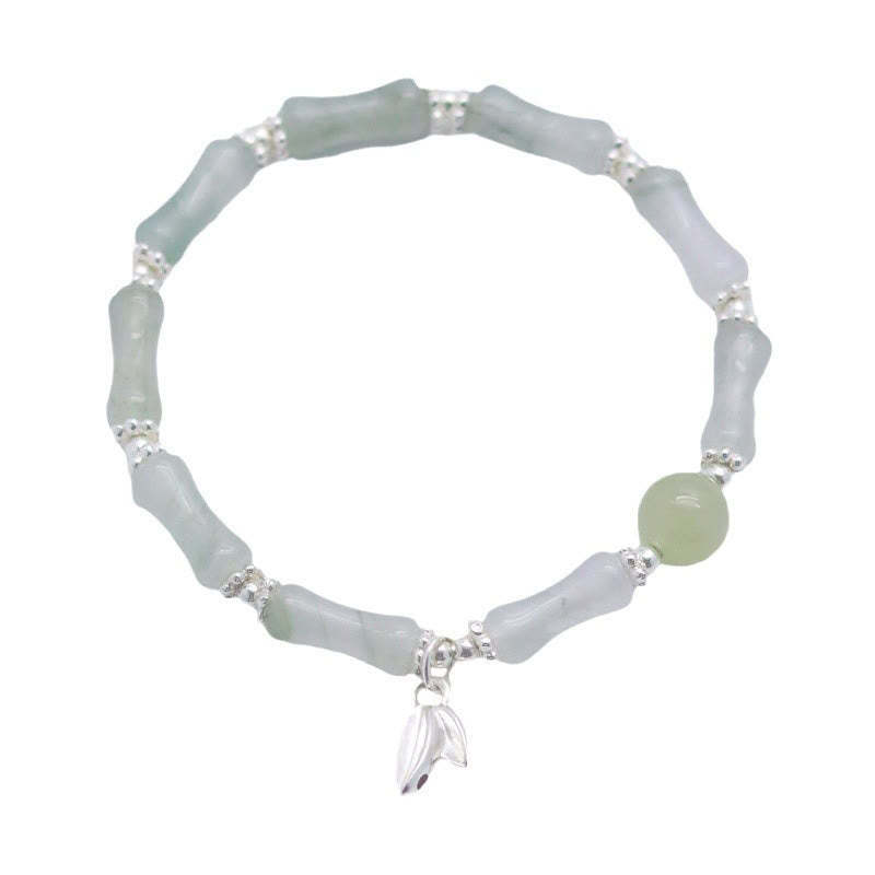 925 Sterling Silver Natural Tianshan Jade Bamboo Charm Luck Bracelet