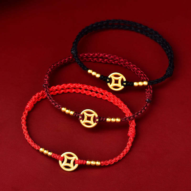 Copper Coin Strength Braided String Bracelet Anklet