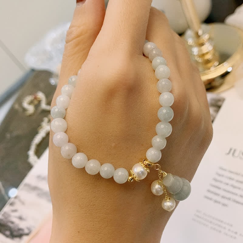 Natural Jade Pearl Gourd Prosperity Luck Bracelet