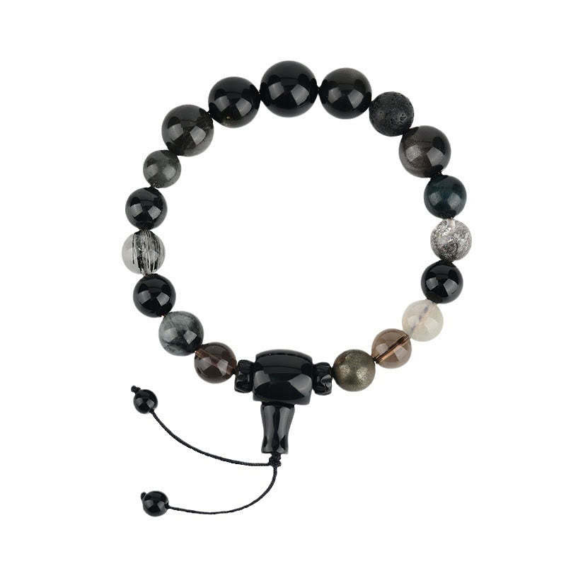 Five Elements Various Crystal Black Obsidian Wealth Wisdom Bracelet