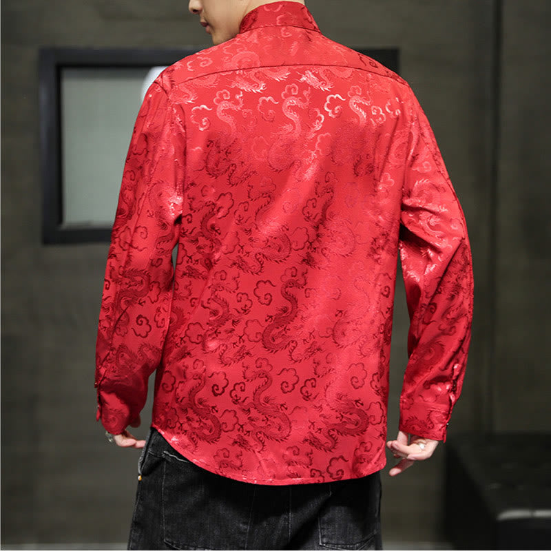 Casual Dragon Pattern Frog-button Tang Suit Linen Men's Jacket Shirt
