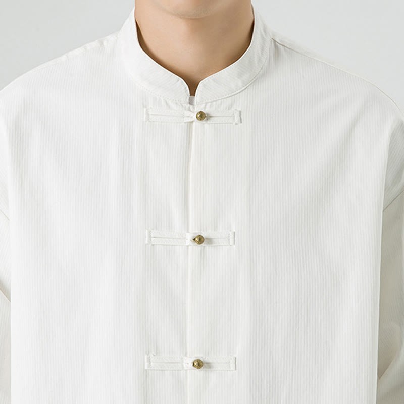 Solid Color Frog-button Tang Suit Cotton Men's Jacket Shirt
