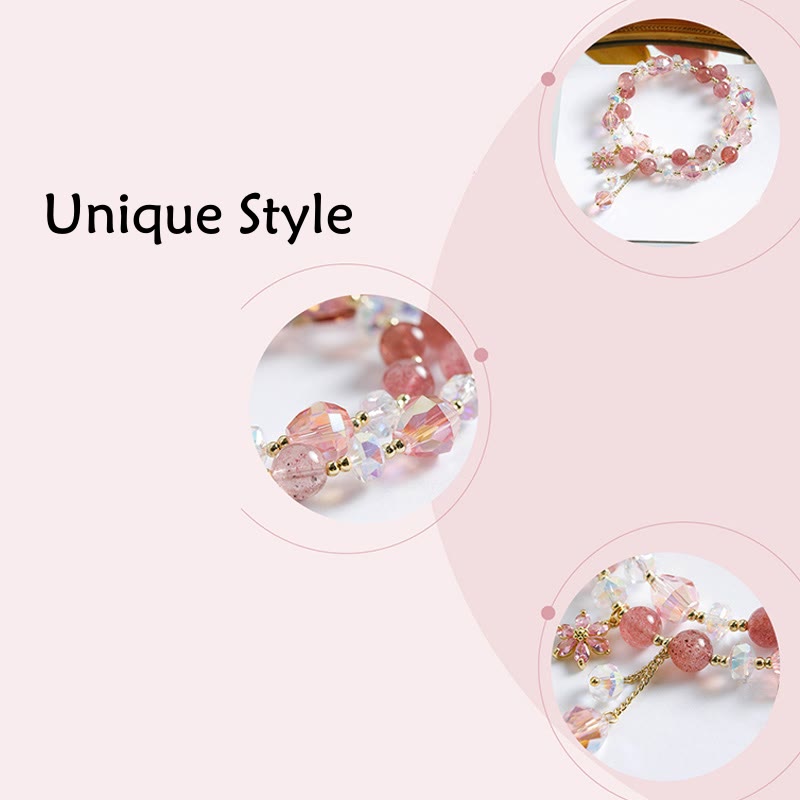 Strawberry Quartz Zircon Flower Healing Double Wrap Bracelet
