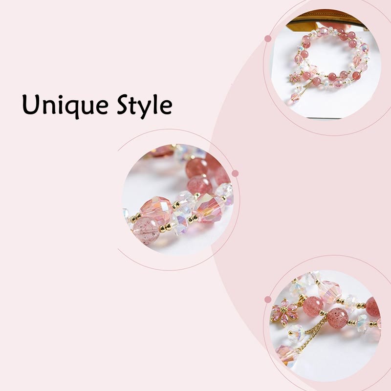 Strawberry Quartz Zircon Flower Healing Double Wrap Bracelet