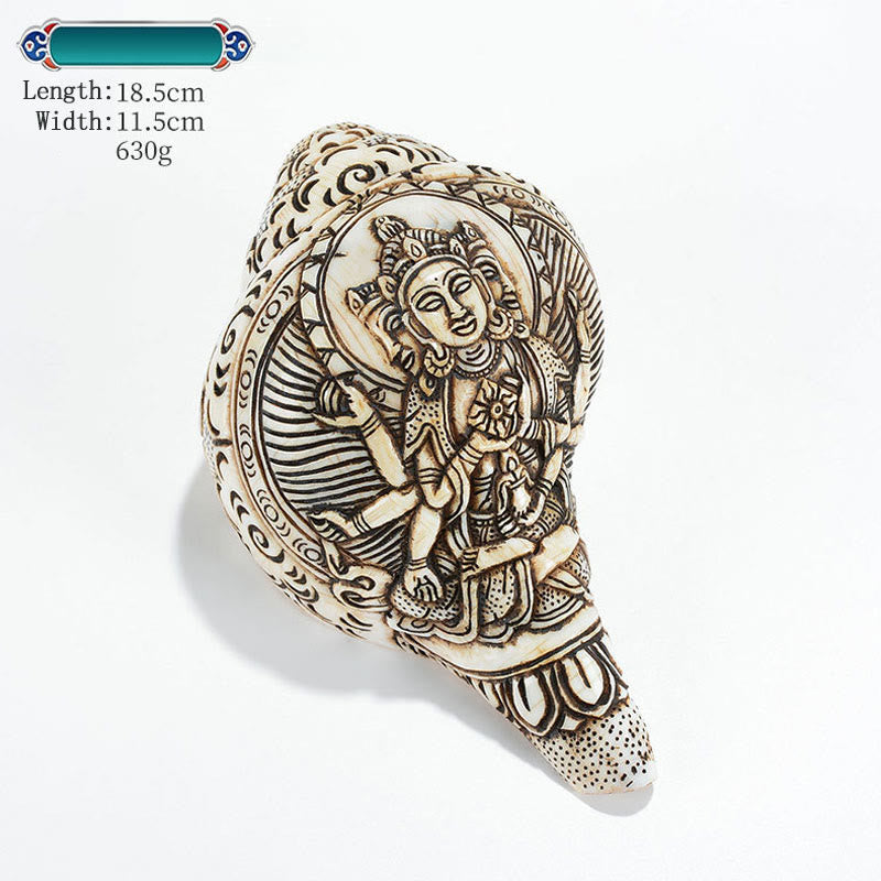 Tibetan Handmade Engraved Shankha mystic zen Avalokitesvara Conch Shell Wealth Decoration