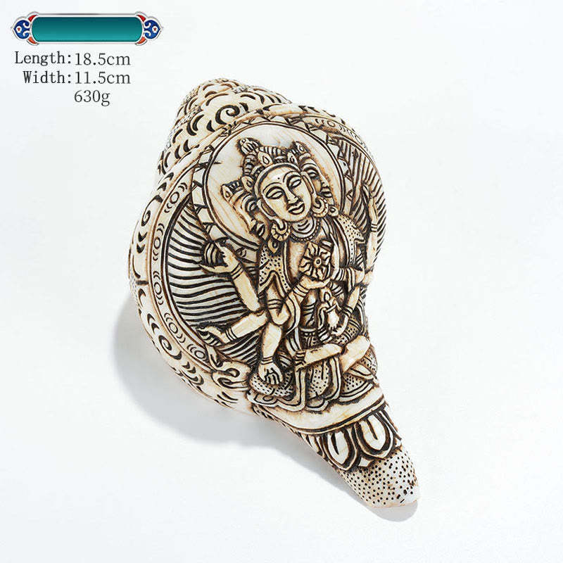 Tibetan Handmade Engraved Shankha mystic zen Avalokitesvara Conch Shell Wealth Decoration