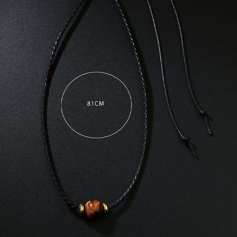 Natural Tiger Eye Beaded Protection Wax Rope Necklace Pendant