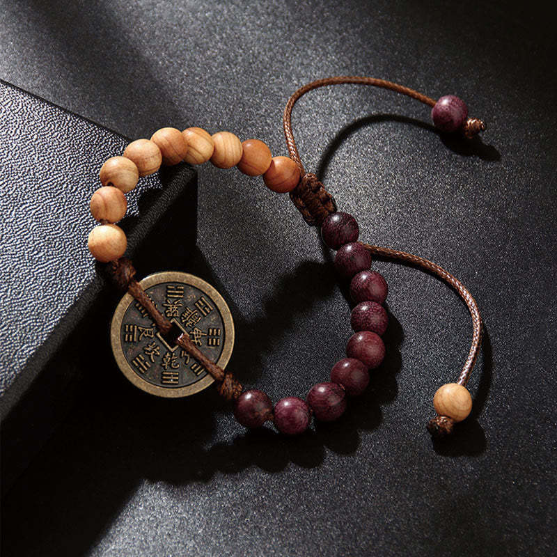 Ebony Wood Wenge Wood Mountain Ghosts Spend Money Bagua Copper Coin Peace Bracelet