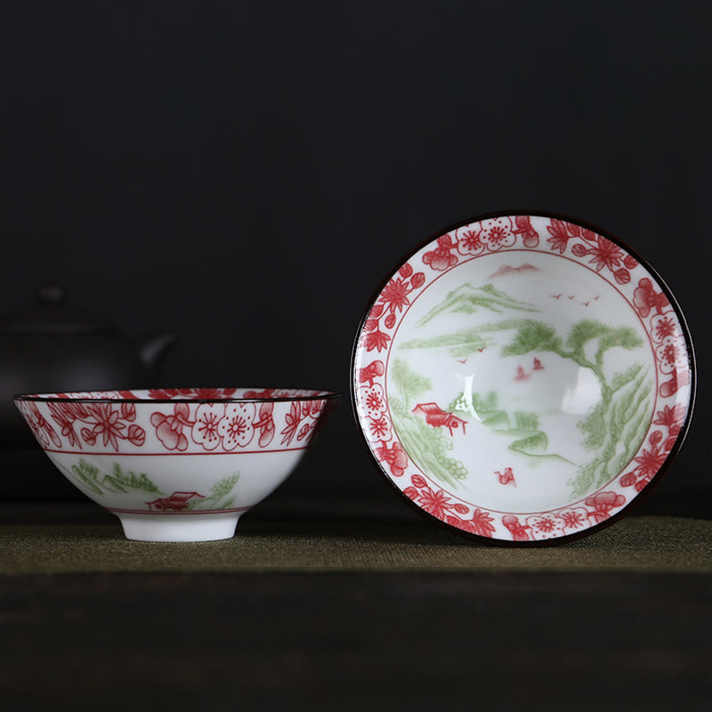 Flowers Fu Character Mountains Lotus Cherry Blossoms Ceramic Teacup Kung Fu Tea Cup