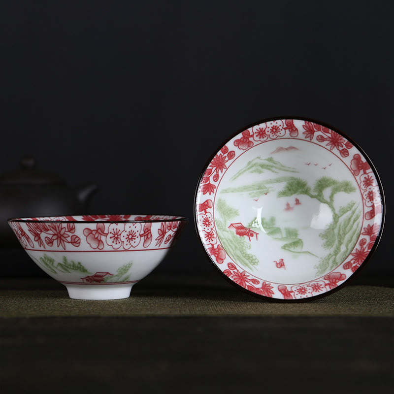 Flowers Fu Character Mountains Lotus Cherry Blossoms Ceramic Teacup Kung Fu Tea Cup