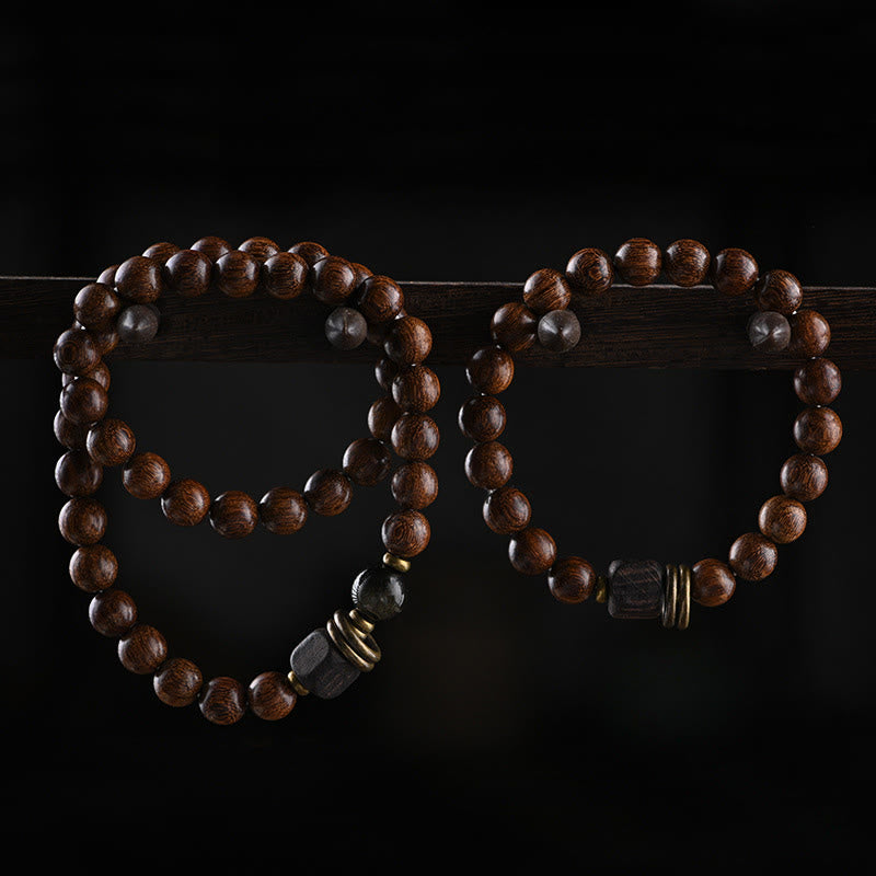 Sandalwood Ebony Wood Bead Healing Single Double Wrap Bracelet