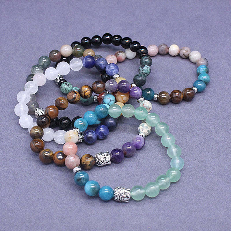 Natural Black Onyx White Stone Green Aventurine Tiger Eye Agate Mixed Color mystic zen Head Protection Bracelet