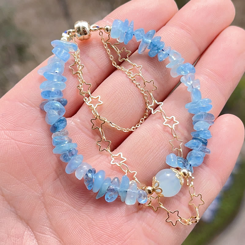 Aquamarine Gravel Design Star Healing Magnetic Buckle Bracelet