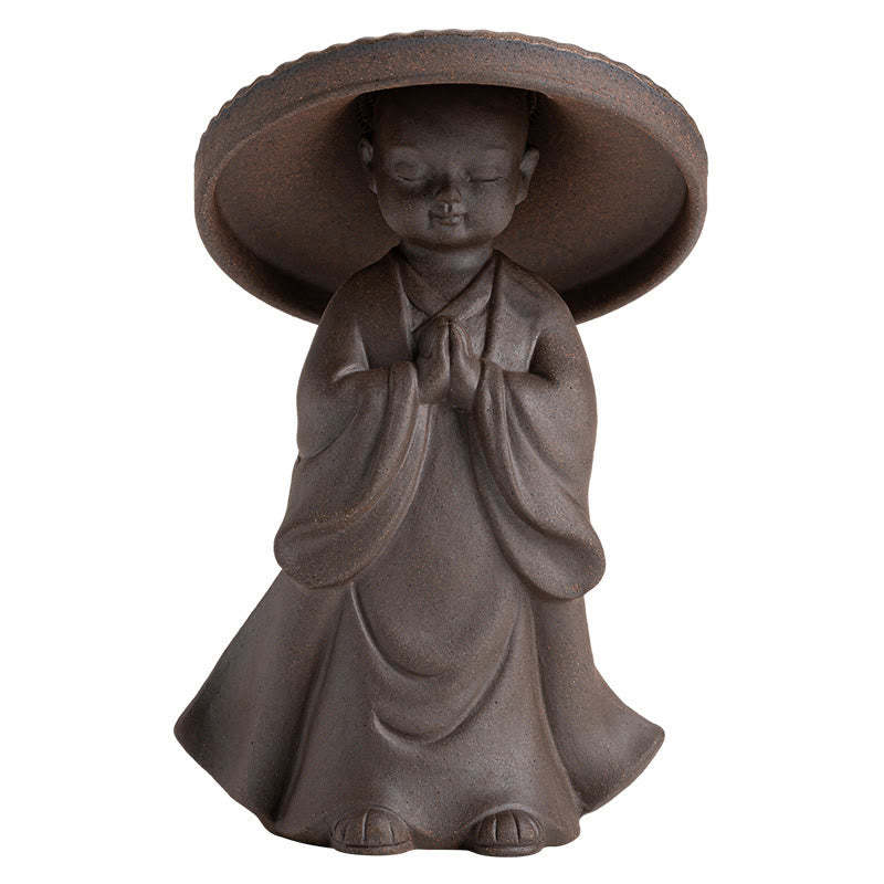 Little Brown Monk Hat Strainer Ceramic Tea Accessories Figurine Zen Home Desk Decoration