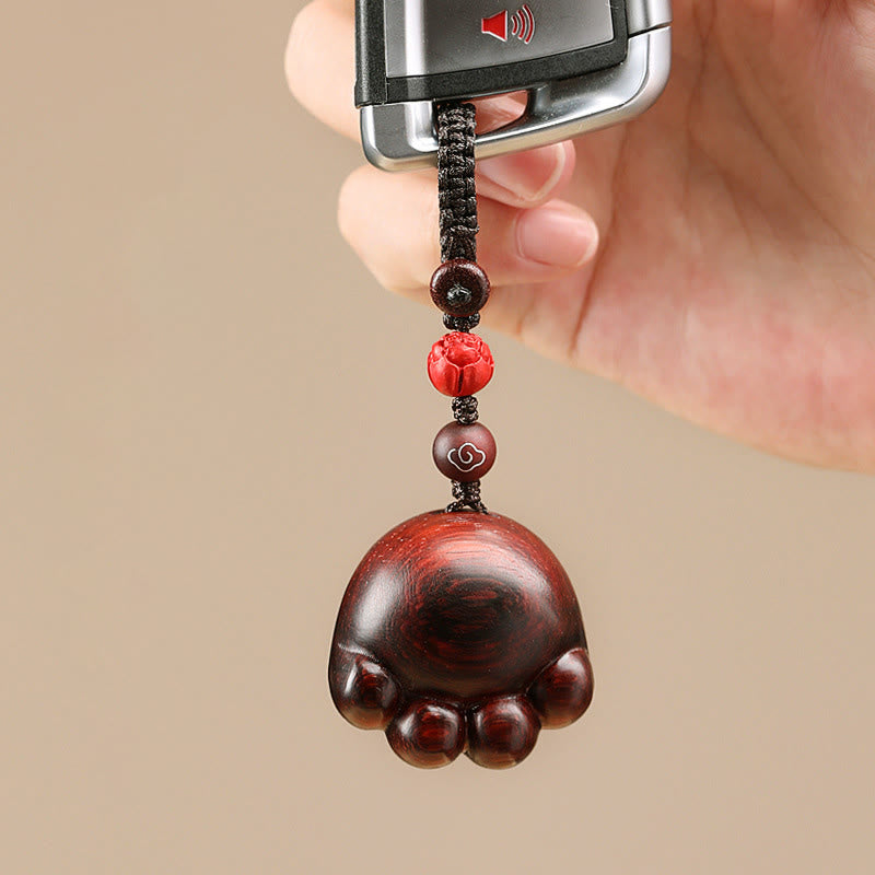 Small Leaf Red Sandalwood Green Sandalwood Ebony Wood Lucky Cat Paw Claw Protection Key Chain