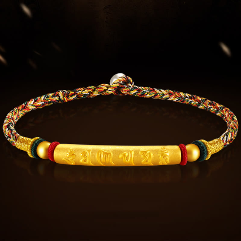 Tibetan 999 Gold Om Mani Padme Hum Handcrafted Eight Thread Peace Knot Luck Braided Couple Bracelet