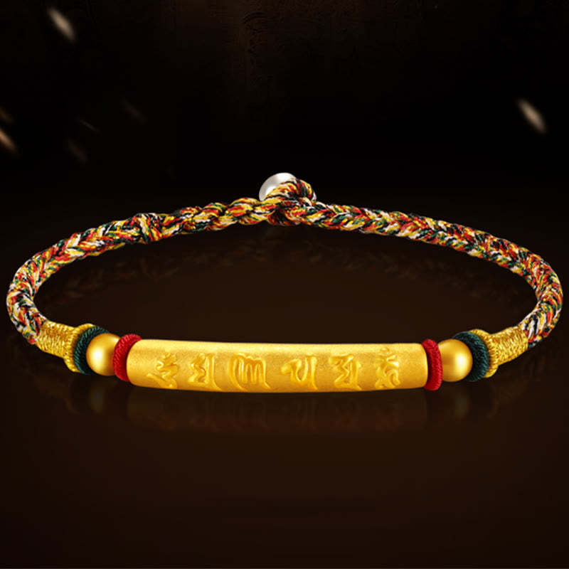 Tibetan 999 Gold Om Mani Padme Hum Handcrafted Eight Thread Peace Knot Luck Braided Couple Bracelet