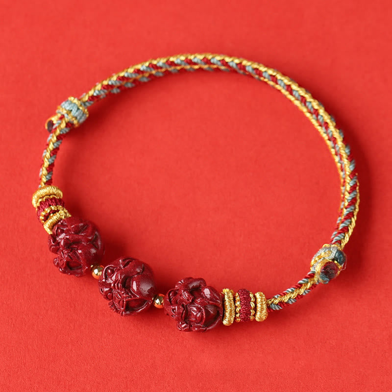 Handmade Red String Cinnabar Chinese Zodiac Braided Blessing Bracelet