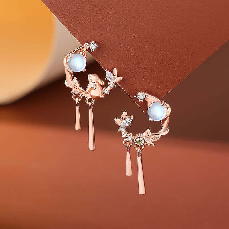 925 Sterling Silver Year of the Rabbit Moonstone Moon Flower Pattern Necklace Pendant Bracelet Earrings